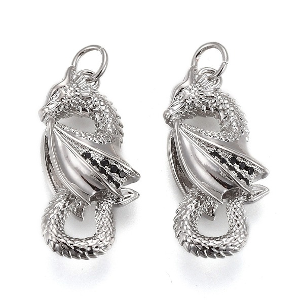 

PandaHall Brass Micro Pave Black Cubic Zirconia Pendants, with Jump Rings, Long-Lasting Plated, Dragon Shape, Real Platinum Plated...