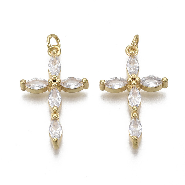 

PandaHall Brass Micro Pave Clear Cubic Zirconia Pendants, with Jump Ring, Nickel Free, Cross, Real 18K Gold Plated, 27x16.5x4.5mm, Hole...