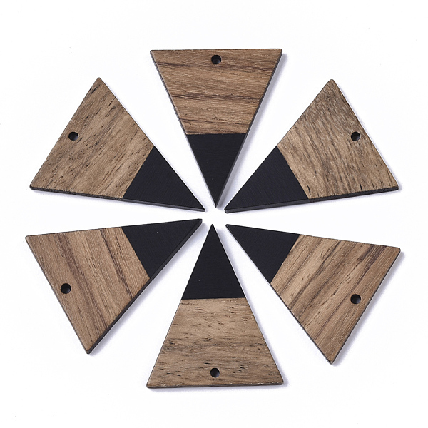 

PandaHall Resin & Walnut Wood Pendants, Triangle, Black, 37.5x31x3mm, Hole: 1.8mm Resin+Wood Triangle Black