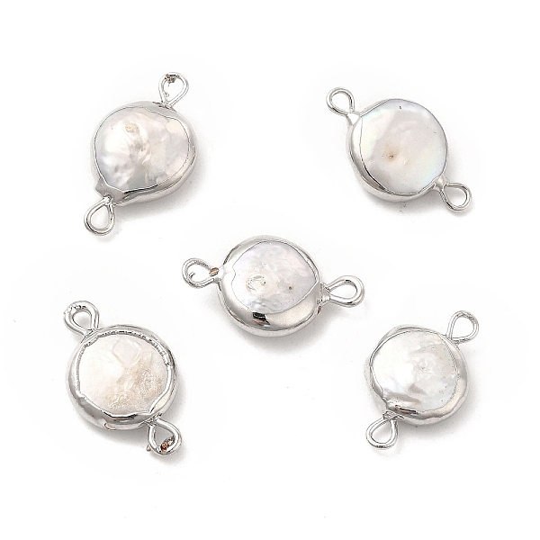 

PandaHall Baroque Natural Keshi Pearl Connector Charms, Flat Round Links, with Brass Double Loops, Platinum, White, 19~21x11~12x4~5mm, Hole...
