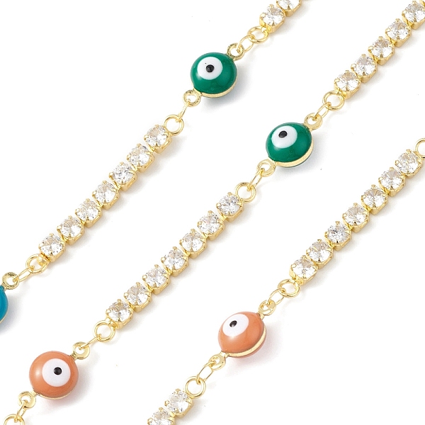 

PandaHall Brass Enamel Evil Eye Link Chains with Cubic Zirconia, Unwelded, with Spool, Golden, Mixed Color, Evil Eye: 12.5x6.5x5mm, Cubic..., Multicolor