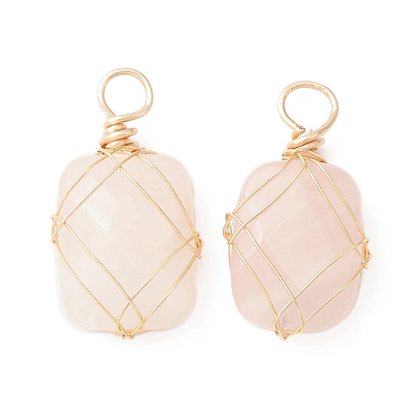 

PandaHall Natural Rose Quartz Copper Wire Wrapped Pendants, Faceted Rectangle Charms, Golden, 25~26x14~18.5x7~7.5mm, Hole: 4mm Rose Quartz...