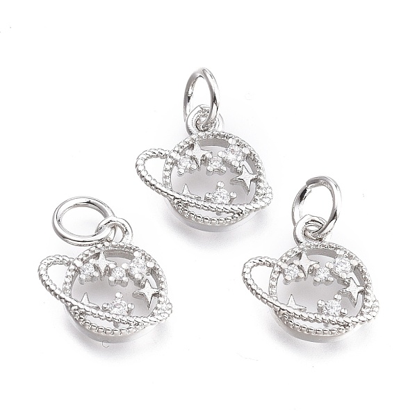 

PandaHall Brass Micro Pave Cubic Zirconia Pendants, with Jump Ring, Planet with Star, Clear, Real Platinum Plated, 10.5x10.5x1.8mm, Ring...