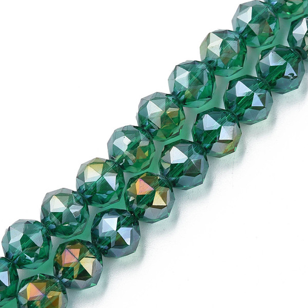 

PandaHall Electroplate Transparent Glass Beads Strands, Half Plated, Faceted, Round, Sea Green, 10x8.5mm, Hole: 1.2mm, about 60pcs/strand...