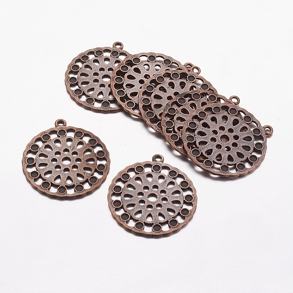 

PandaHall Tibetan Style Pendants, Lead Free and Cadmium Free, Flat Round, Red Copper, about 36mm long, 34mm wide, 1mm thick, hole: 2mm Alloy...