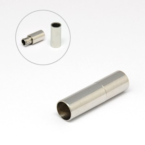 

PandaHall 304 Stainless Steel Magnetic Clasps with Glue-in Ends, Column, Stainless Steel Color, 26x7mm, Hole: 6mm 304 Stainless Steel Column