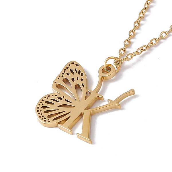 

PandaHall Initial Letter with Butterfly Pendant Necklace, Golden 304 Stainless Steel Jewelry for Women, Letter.K, Pendant: 21.5x18x1mm...