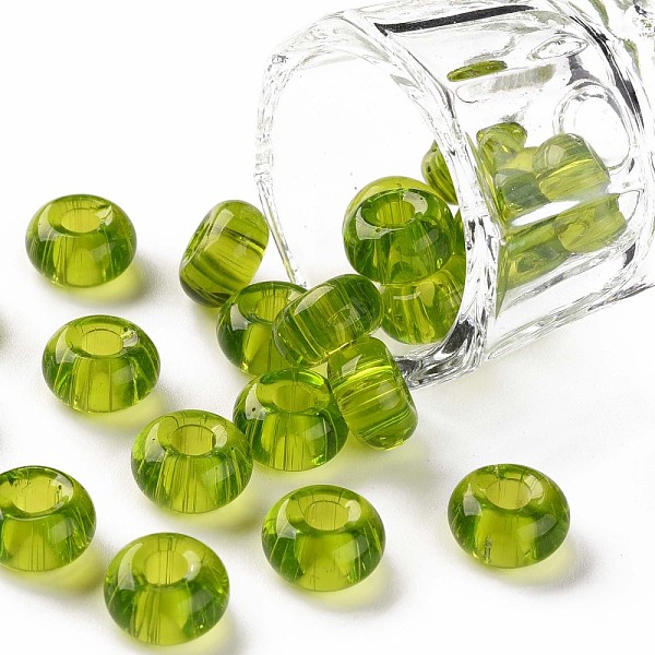 

PandaHall Transparent Colours Glass Round Beads, Round Hole, Yellow Green, 3~5x9~10mm, Hole: 2.5mm, about 660pcs/pound Glass