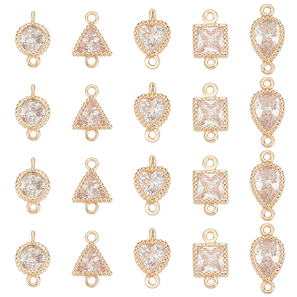 

PandaHall BENECREAT 20Pcs 5 Styles Brass Pave Clear Cubic Zirconia Connector Charms, Geometric Links, Golden, Mixed Shapes...