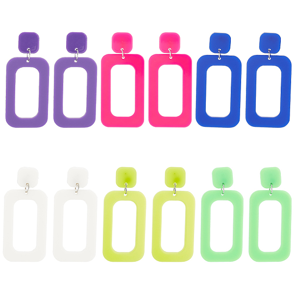 

PandaHall ANATTASOUL 6 Pairs 6 Style Hollow Out Rectangle Acrylic Dangle Stud Earrings, Iron Jewelry for Women, Mixed Color, 60~61.5mm, Pin..., Multicolor