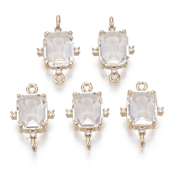 

PandaHall Glass Links connectors, with Brass Micro Pave Cubic Zirconia, Faceted, Rectangle, Light Gold, Clear, 20x12x5.5mm, Hole: 1.2mm...