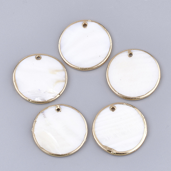 

PandaHall Electroplate Freshwater Shell Pendants, Flat Round, Light Gold, 30.5x2~2.5mm, Hole: 1.8mm Freshwater Shell Flat Round