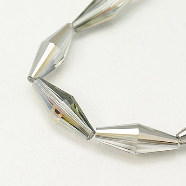

PandaHall Electroplate Glass Beads, Half Silver Plated, Faceted, Bicone, Gainsboro, 20x8mm, Hole: 1mm Glass Bicone Gray