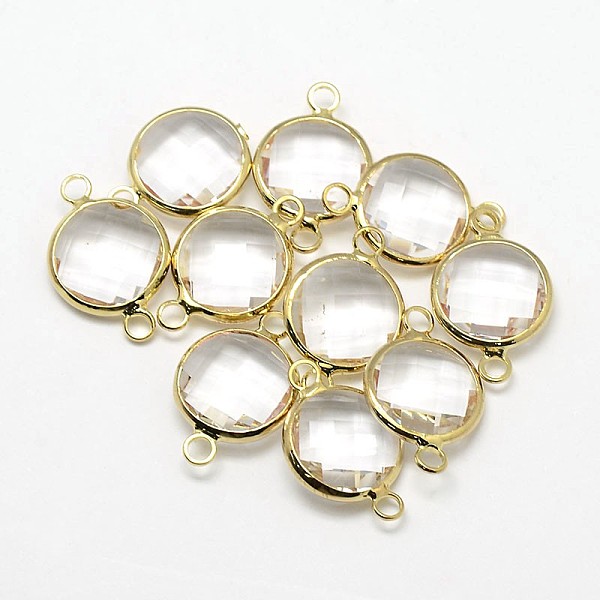 

PandaHall Golden Tone Brass Glass Links connectors, Flat Round, Mixed Color, 16x11x5mm, Hole: 2mm Glass Flat Round Multicolor