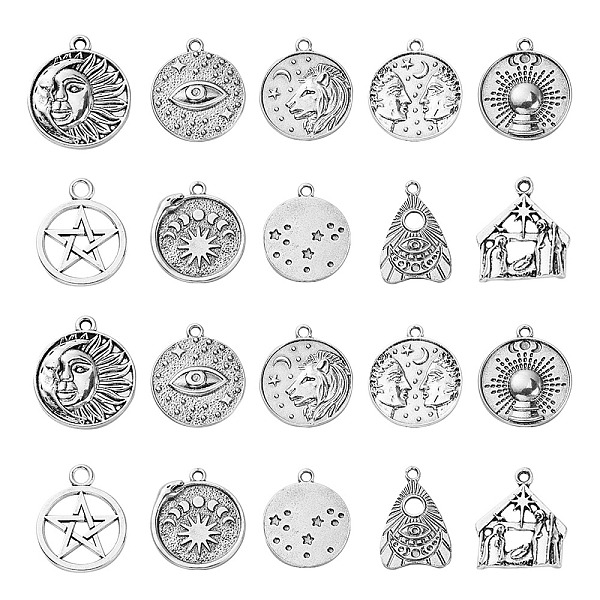 

PandaHall 20Pcs 10 Styles Tibetan Style Alloy Pendants, Flat Round, Cadmium Free & Lead Free, Antique Silver, 21~29x18~25x2~3mm, Hole: 2.5mm...