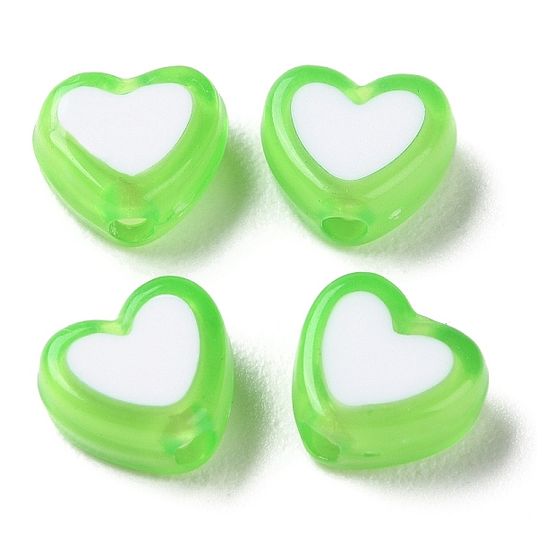 PandaHall Heart Acrylic Beads, Bead in Bead, Lime, 7x8x4mm, Hole: 1.8mm, about 2777pcs/500g Acrylic Heart Green