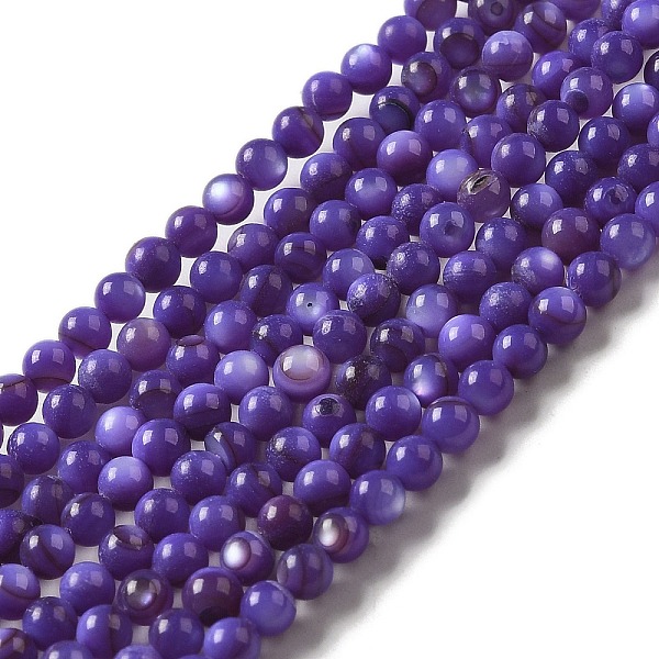 

PandaHall Natural Freshwater Shell Beads Strands, Round, Dyed, Slate Blue, 3mm, Hole: 0.5mm, about 124~132pcs/strand, 14.96''(38cm)...