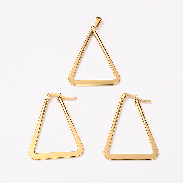 

PandaHall 304 Stainless Steel Jewelry Sets, Hoop Earrings and Pendants, Triangle, Golden, 38x28x2mm, pin: 0.6x1mm, 37x27.5x2mm, hole: 6x3mm...