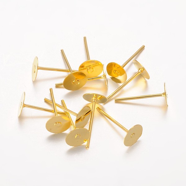 Golden Plated Iron Flat Base Ear Stud Findings
