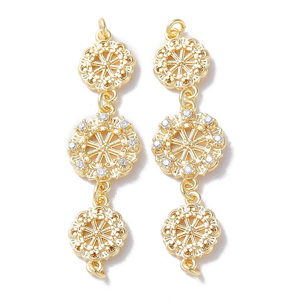 

PandaHall Brass Pave Clear Cubic Zirconia Connector Charms, Triple Flower Links with Jump Rings, Real 18K Gold Plated, 37x10x3mm, Hole...
