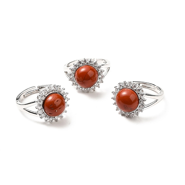 

PandaHall Natural Red Jasper Adjustable Rings, Platinum Tone Flower Brass Rhinestone Rings for Women, Cadmium Free & Lead Free, US Size 8..., Clear