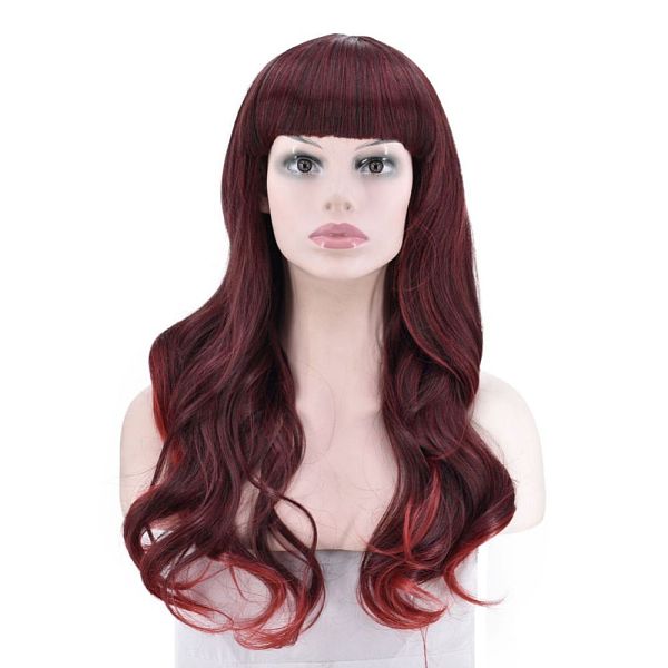 PandaHall Long Wavy Wigs with Bangs For Women, Synthetic Wigs, Heat Resistant High Temperature Fiber, Burgundy, 21.6 inch(55cm) High...