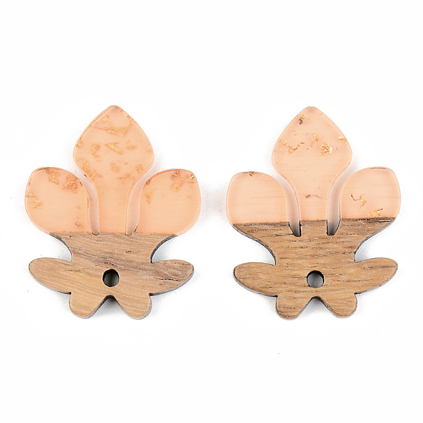 

PandaHall Transparent Resin & Walnut Wood Pendants, with Gold Foil, Fleur De Lis, Dark Turquoise, 28x23x3mm, Hole: 2mm Resin+Wood Flower
