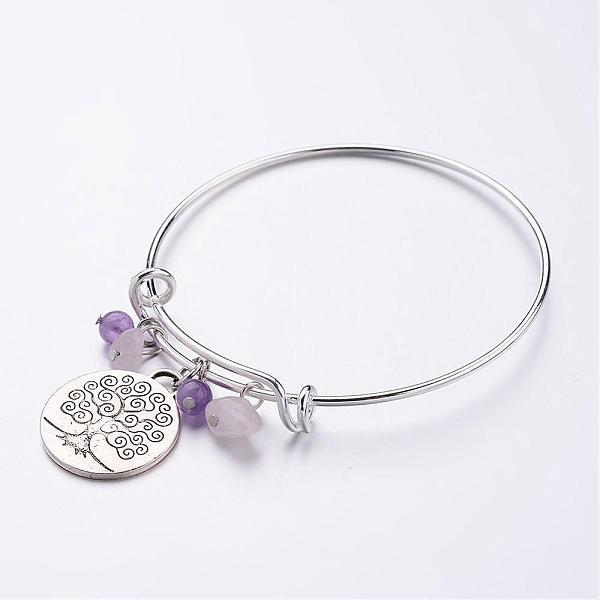 

PandaHall Brass Expandable Charm Bangles, Amethyst, with Tibetan Style Tree of Life Pendants, 69mm(2-3/4 inch) Amethyst