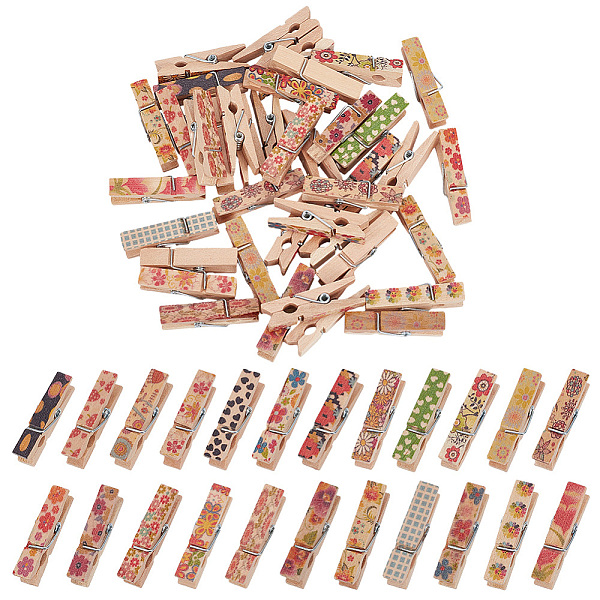 

PandaHall 10Pcs 10 Styles Flower Printed Wooden Craft Pegs Clips, for for DIY Art Craft, Party Decoration, Mixed Color, 35.5x8.5x9.5mm..., Multicolor
