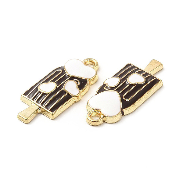 

PandaHall Summer Theme Alloy Enamel Pendants, Ice Sucker with Heart Charms, Golden, Black, 24x10x3mm, Hole: 1.8mm Alloy+Enamel Food Black
