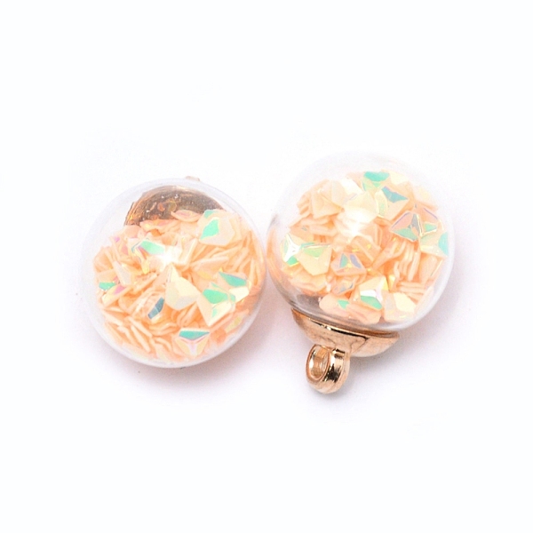 

PandaHall Transparent Glass Globe Pendants, with Glitter Sequins inside and CCB Pendant Bails, Round, PeachPuff, 20.5x16mm, Hole: 2.5mm..., Brown