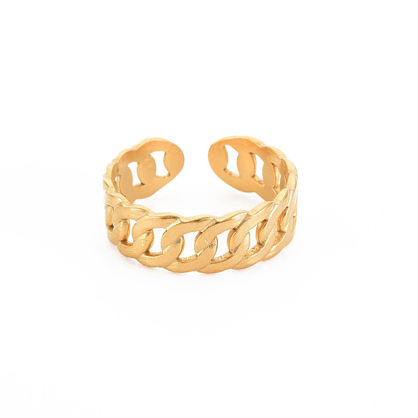

PandaHall Ion Plating(IP) 304 Stainless Steel Curb Chain Open Cuff Ring for Women, Nickel Free, Real 18K Gold Plated, US Size 6 3/4(17.1mm)...