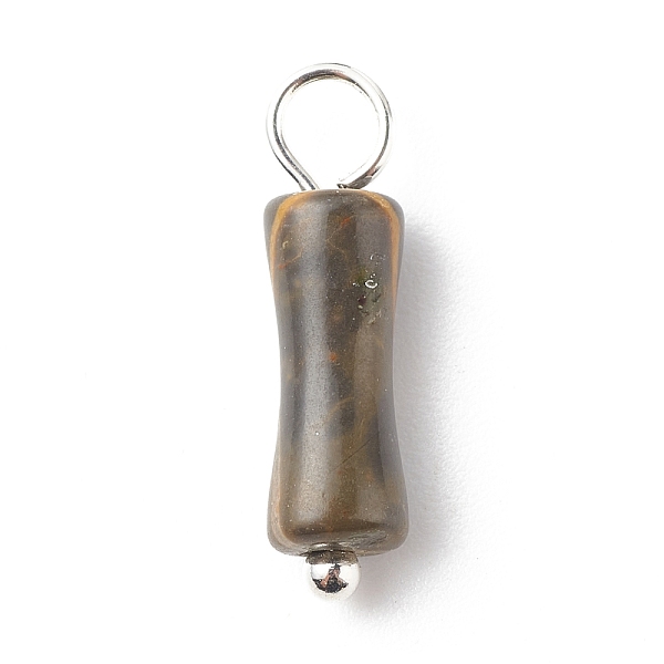 PandaHall Natural Coffee Jasper Pendants, with Silver Tone Brass Findings, Bamboo-Shaped Charm, 17.5x5mm, Hole: 2.5~2.7mm Other Jasper...