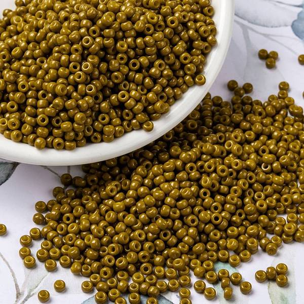 

PandaHall MIYUKI Round Rocailles Beads, Japanese Seed Beads, (RR4456) Duracoat Dyed Opaque Hawthorne, 8/0, 3mm, Hole: 1mm, about..., Gold