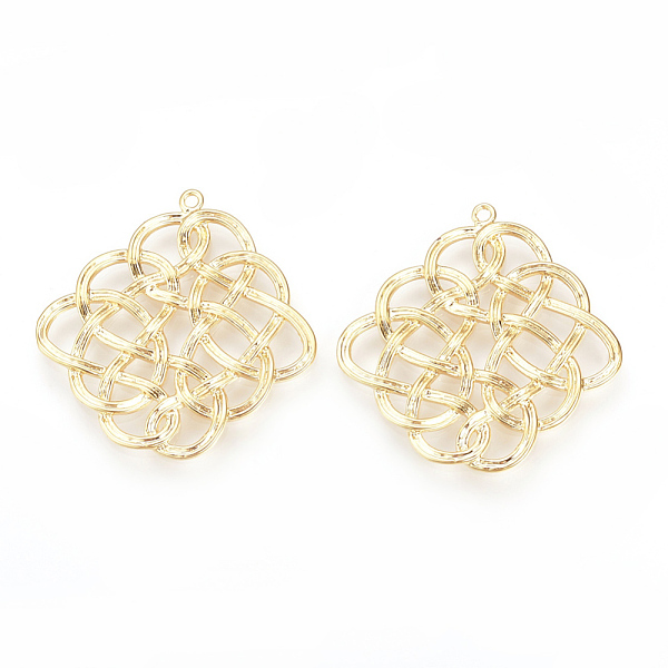 

PandaHall Brass Pendants, Nickel Free, Real 18K Gold Plated, Chinese Knot, Golden, 32x31.5x2mm, Hole: 1.5mm Brass Others