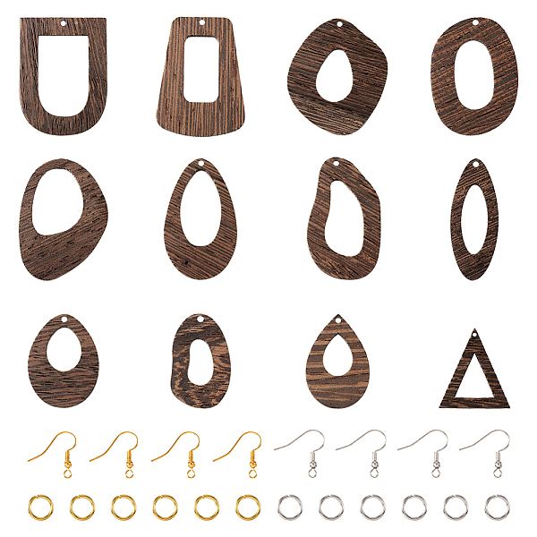 

PandaHall DIY Geometry Earring Making Kit, Including Teardrop & Irregular & Arch & Horse Eye Natural Wenge Wood Pendants, Brass Earring...