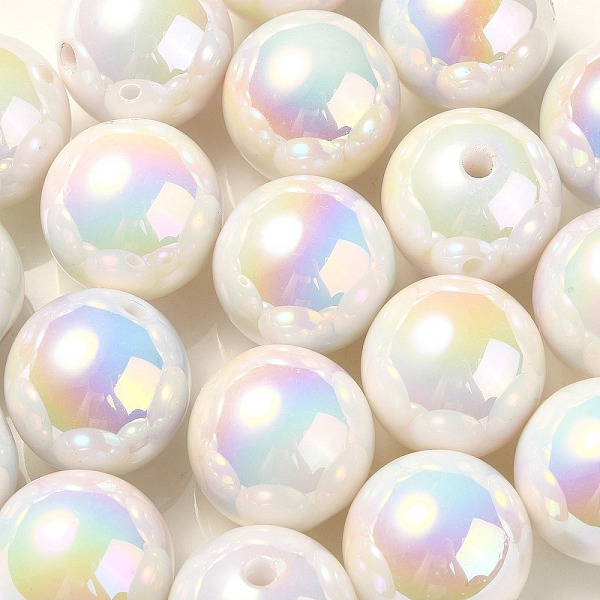 

PandaHall UV Plating Rainbow Iridescent Acrylic Beads, Round, White, 17.5x17mm, Hole: 2.8mm Acrylic Round White