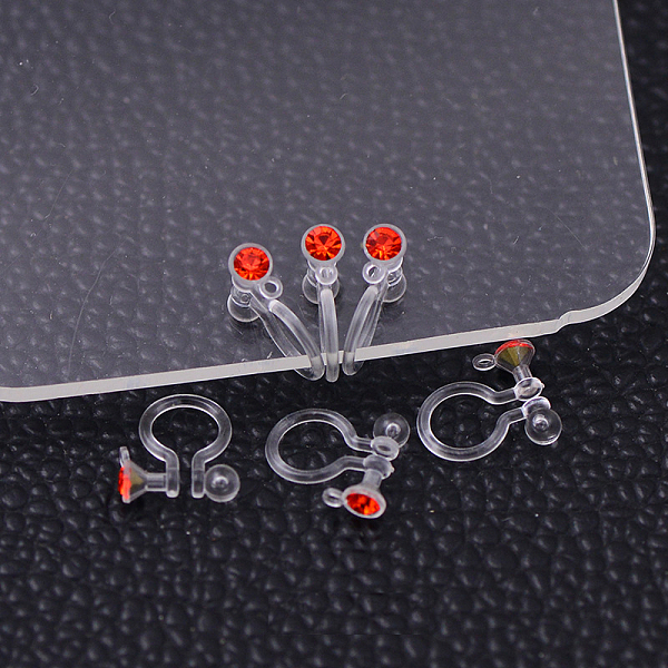 

PandaHall Plastic Clip-on Earring Findings, with Rhinestone, Red, 11x9x3.5mm, Hole: 0.5mm Plastic Red
