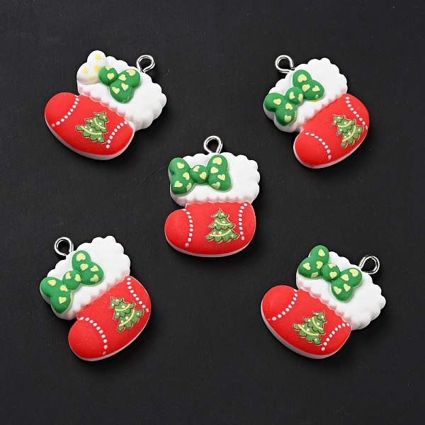 

PandaHall Christmas Opaque Resin Pendants, with Platinum Tone Iron Loops, Christmas Sock Charm, Red, 26.5x19x7mm, Hole: 2x2.7mm Iron+Resin...