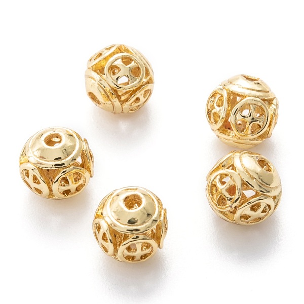 

PandaHall Alloy Hollow Beads, Round with Cross, Cadmium Free & Lead Free, Real 18K Gold Plated, 8x7~8mm, Hole: 1.5~2mm Alloy Round