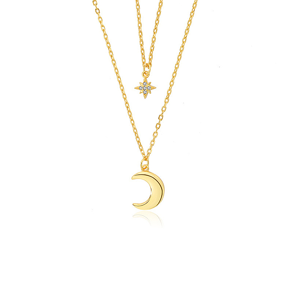 

PandaHall 925 Silver Double Layer Star Moon Pendant Necklaces Sterling Silver Star