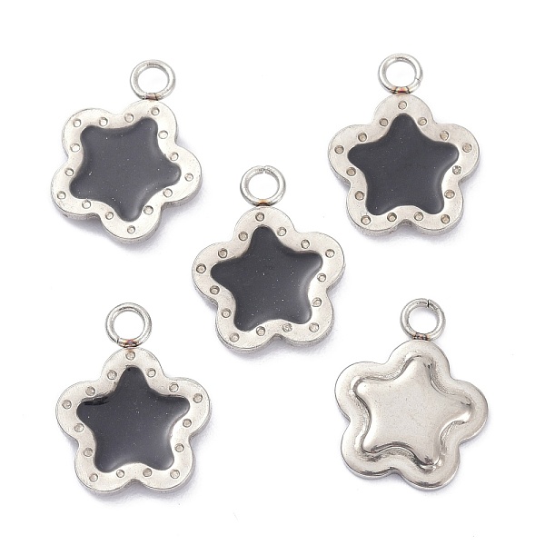 

PandaHall 304 Stainless Steel Enamel Pendants, with Glitter, Stainless Steel Color, Star, Black, 13x10x2mm, Hole: 1.8mm Stainless...