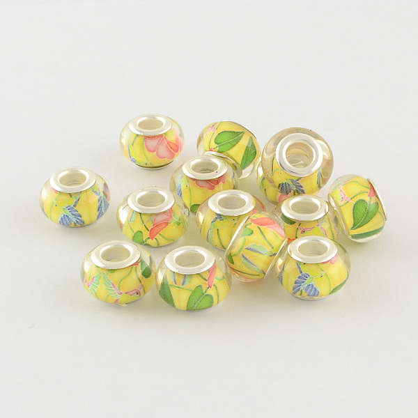 

PandaHall Large Hole Resin European Beads, with Silver Color Plated Brass Double Cores, Rondelle, Yellow, 14x9mm, Hole: 5mm Resin+Brass Core...