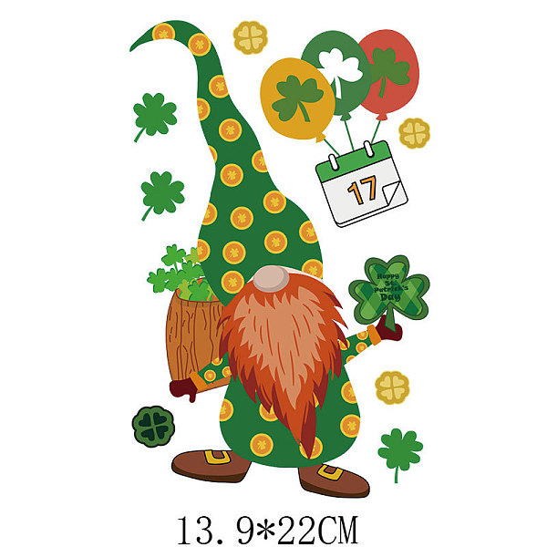 

PandaHall Saint Patrick's Day Theme PET Sublimation Stickers, Heat Transfer Film, Iron on Vinyls, for Clothes Decoration, Gnome, 220x139mm...