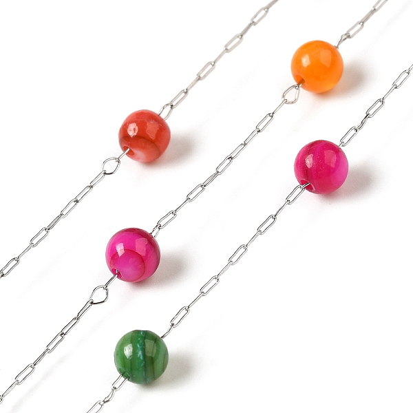 

PandaHall 304 Stainless Steel Cable Chains with Dyed Shell Beads, Round, Soldered, with Spool, Colorful, link: 2.5x0.8x0.1mm, 5~5.4mm 304...