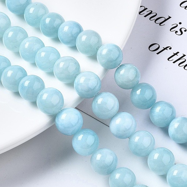 Chapelets de perles de pierres en jade jaune teinte
