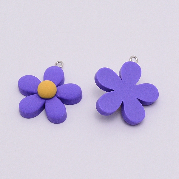 

PandaHall Resin Pendants, with Platinum Iron Peg Bail, Flower, Mauve, 30x27x9mm, Hole: 2mm Iron+Resin Flower Purple