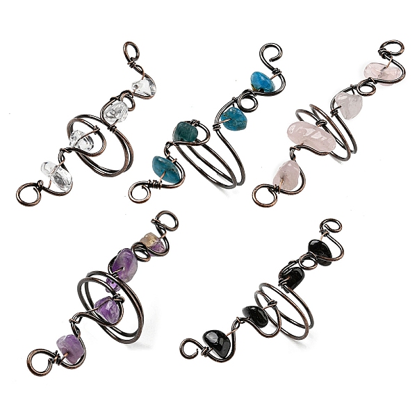 

PandaHall Natural Mixed Gemstone Chips Finger Ring, Rack Plating Red Copper Brass Wire Wrap Wide Ring, Inner Diameter: 17~19mm Mixed Stone