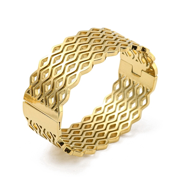

PandaHall 304 Stainless Steel Hollow Out Hinged Bangles for Women, Golden, 1 inch(2.4cm), Inner Diameter: 2-1/2x2 inch(6.2x4.95cm) 304...
