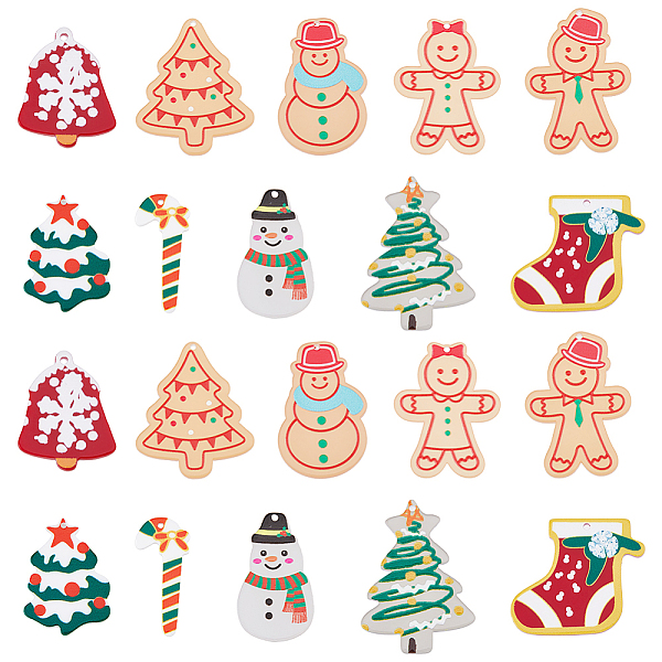 

PandaHall SUPERFINDINGS 20pcs 10 Style Printed Acrylic Pendants, for Christmas, Bell/Gingerbread Man/Snowman/Chritmas Tree Charm, Mixed..., Multicolor